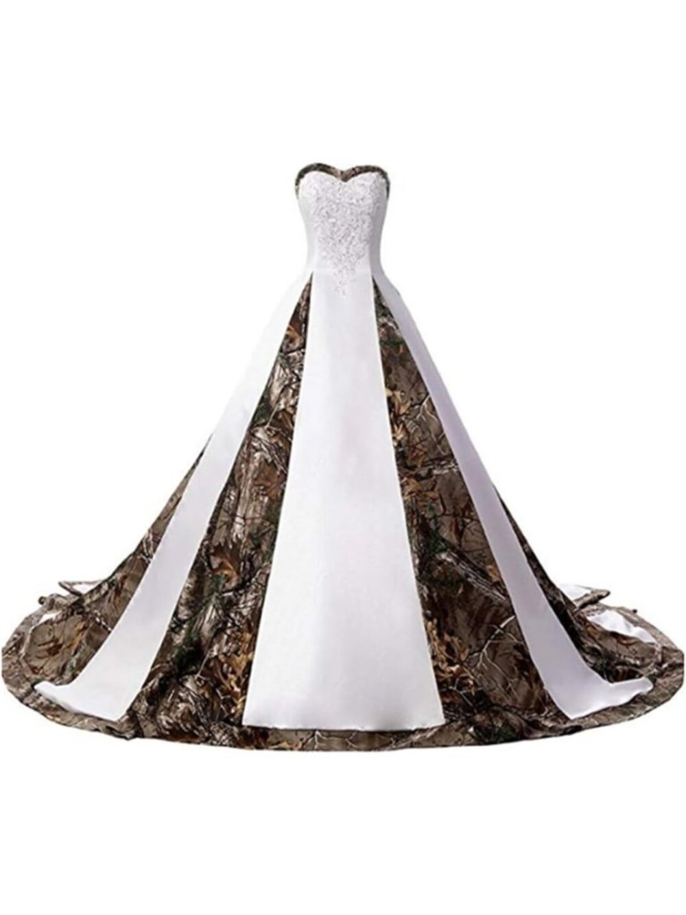 White Satin Camo Wedding Dress Long Bridal Gown Country Size 14